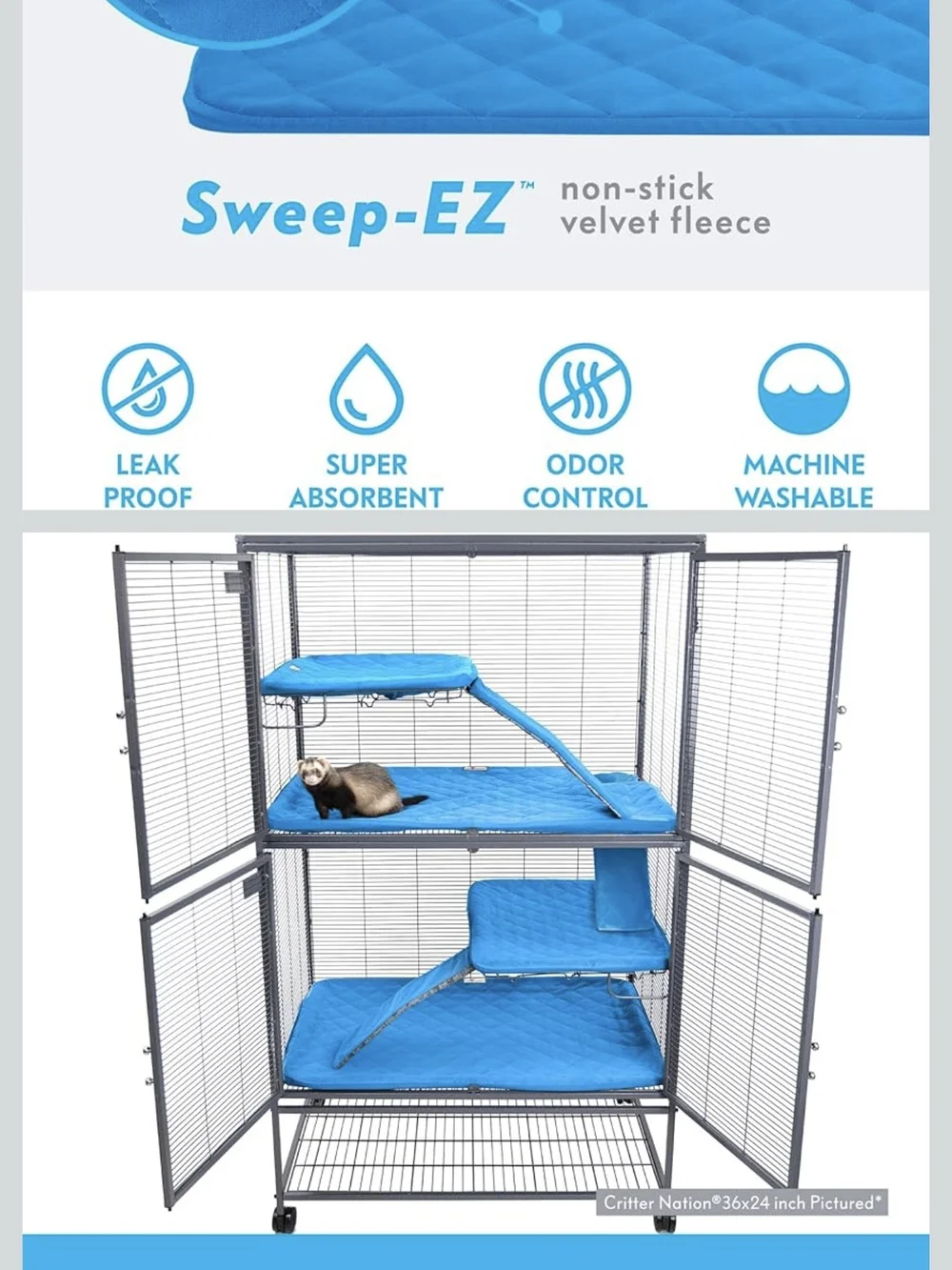 Critter Nation Blue Quilted Cage Liners for Small Pets